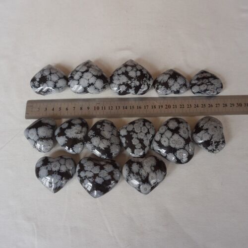 2KG 4.4LB 28Pcs Natural Snowflake Obsidian Quartz Crystal Heart Carved Healing Bulk