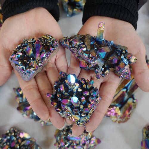 5KG 11LB 28Pcs Rainbow Aqua Aura Quartz Crystal Cluster Points Titanium Coating Bulk