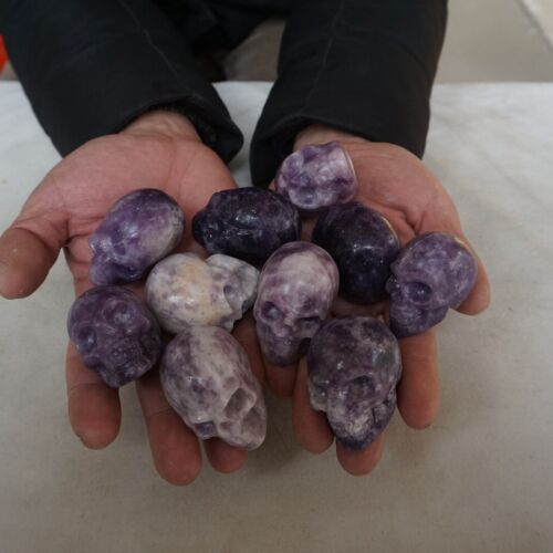 10 Pieces Small Natural Purple Mica Lepidolite Crystal Skull Healing Africa