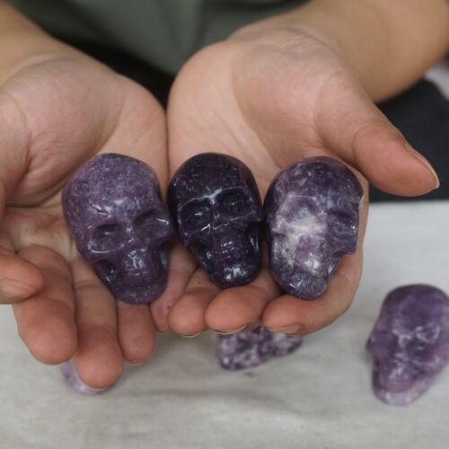 20Pcs 1.9KG 2" Natural Purple Mica Lepidolite Crystal Skull Carving Healing Africa Bulk