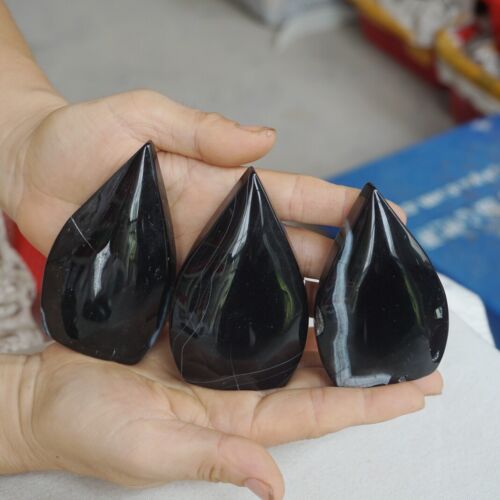 2.8KG 6LB 20Pcs Natural Black Carnelian Agate Crystal Point Flame Palm Stone Healing