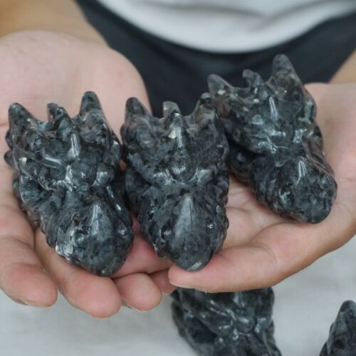 2.1KG 10Pcs 4.6LB Natural Flashy Larvikite Labradorite Crystal Dragon Head Carving Wholesale Lot.