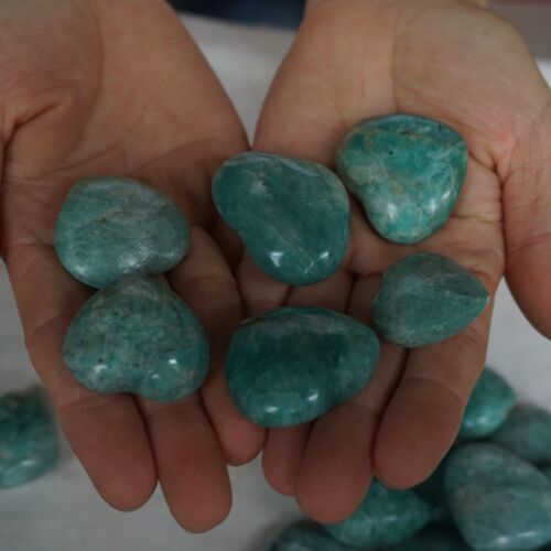 1KG 2.2LB 43Pcs Natural Green Amazonite Quartz Crystal Heart Palm stone Healing