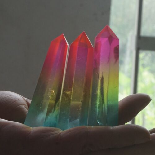 1KG 2.2LB 14Pcs Rainbow Aqua Aura Clear Quartz Crystal Point Tower Titanium Coating