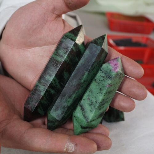 2KG 12 Pieces Natural Green Ruby Zoisite Gem Stone Crystal Double Point Wand Healing