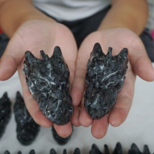 2.1KG 10Pcs 4.6LB Natural Flashy Larvikite Labradorite Crystal Dragon Head Carving Wholesale Lot.