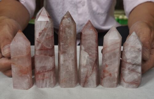 2kg 4.4LB 12Pcs Natural Red Hematoid Quartz Crystal Gem Stone Point Tower Healing