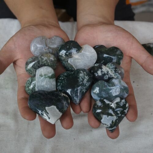 1kg 2.2LB 15Pcs Natural Moss Agate Carnelian Quartz Crystal Heart Palm Stone Healing