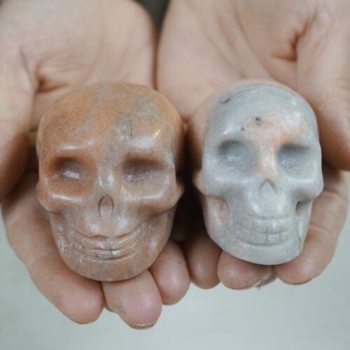 20Pcs 8.2LB 3.8KG Natural Sunstone Quartz Crystal Skull Carving Head Sculpture Healing