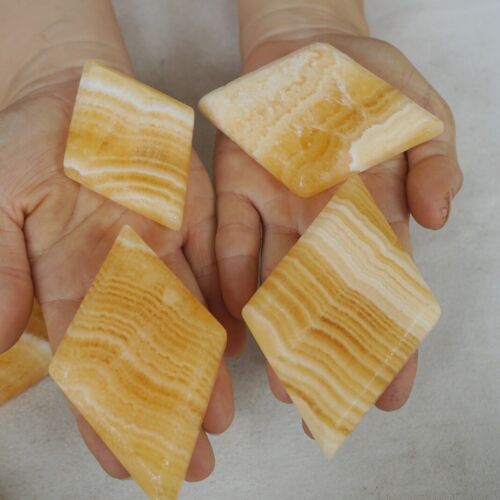 2.6KG 5.6LB 20Pcs Natural Yellow Banded Calcite Rhombus Crystal Palm Stone Healing