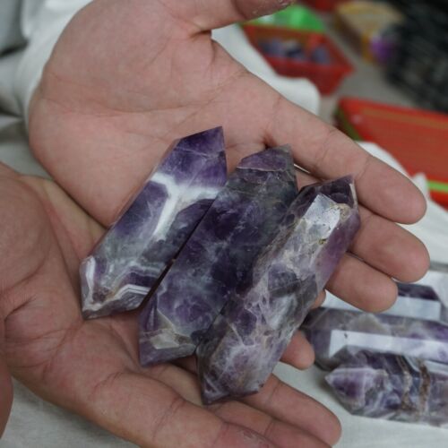 20Pcs 2.16kg Natural Purple Phantom Chevron Amethyst Quartz Crystal Double Points Wand Healing