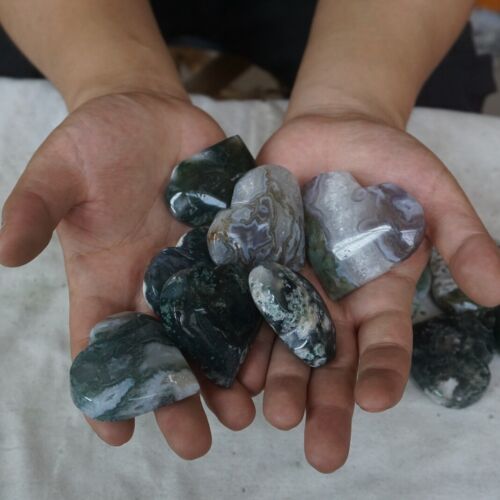 1kg 2.2LB 15Pcs Natural Moss Agate Carnelian Quartz Crystal Heart Palm Stone Healing