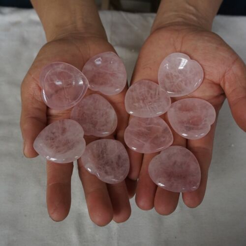 50Pcs 0.7kg Natural Rose Quartz Crystal Love Heart Decompression Stone Worry Stone Healing