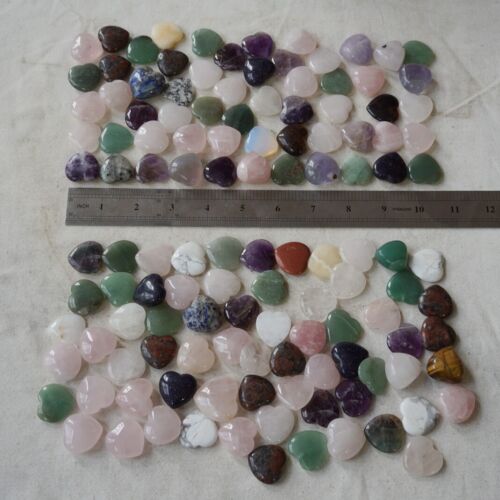 2Kg 4.4LB 250Pcs Small Natural Quartz Crystal Jasper Heart Mix Stone Tumbles Healing 25mm