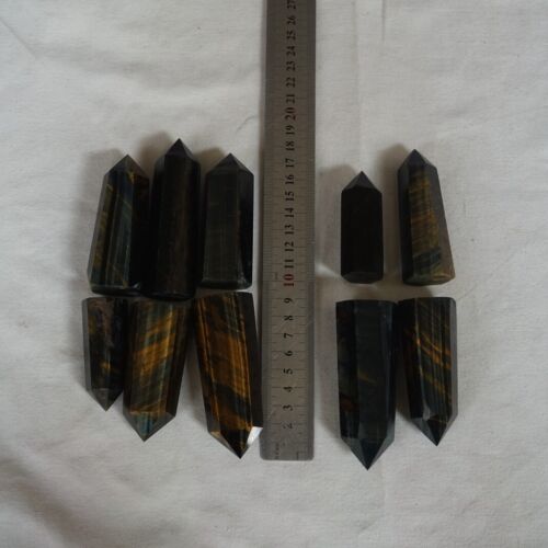 2kg 4.4LB 20Pcs Natural Blue Yellow Tiger Eye Quartz Crystal Point Tower Polished Healing