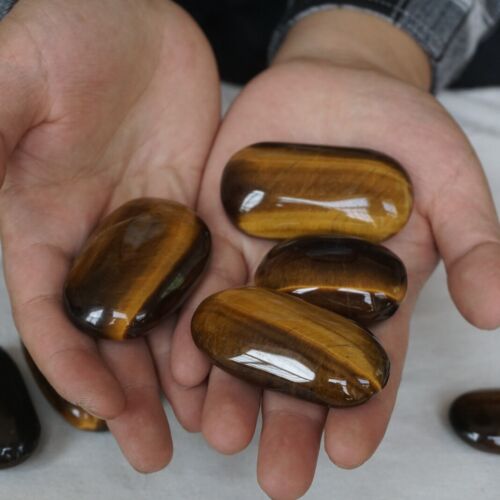 2KG 4.4LB 28Pcs Natural Tiger Eye Quartz Crystal Palm Stones Tumbled Healing