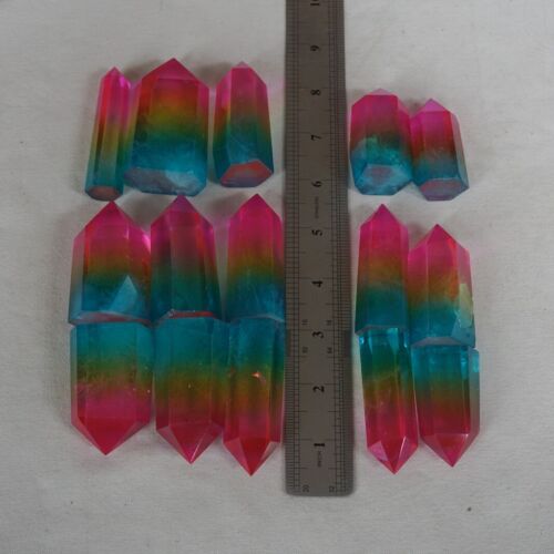 2KG 4.4LB 30Pcs Rainbow Aqua Aura Clear Quartz Crystal Point Tower Titanium Coating