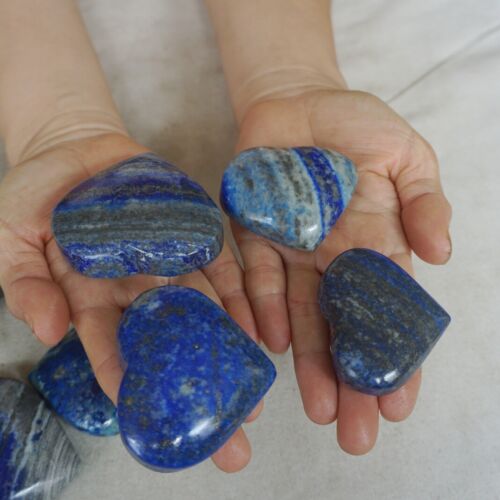 2KG 4.4LB 18Pcs Natural Lapis Lazuli & Pyrite Crystal Palm Stone Heart Carved Healing