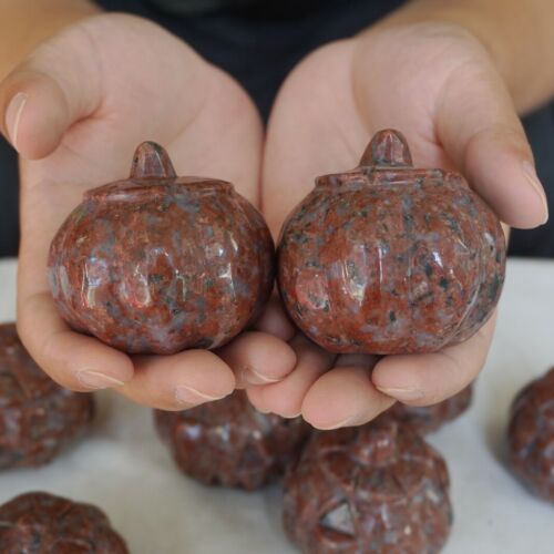 5.5LB 10Pcs Natural Red Katophorite Jasper Crystal Carving Pumpkin Lantern Healing Whloesales