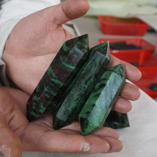 2KG 12 Pieces Natural Green Ruby Zoisite Gem Stone Crystal Double Point Wand Healing