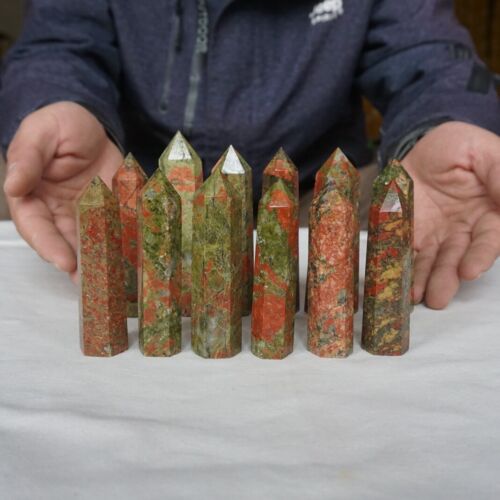 2kg 24Pcs 4.4LB Natural Unakite Epidote Jasper Crystal Reiki Wicca Point Tower Healing