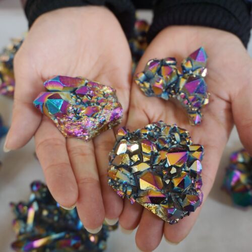 5KG 11LB 28Pcs Rainbow Aqua Aura Quartz Crystal Cluster Points Titanium Coating Bulk