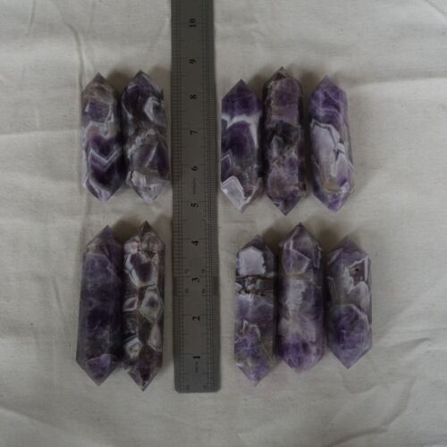 20Pcs 2.16kg Natural Purple Phantom Chevron Amethyst Quartz Crystal Double Points Wand Healing