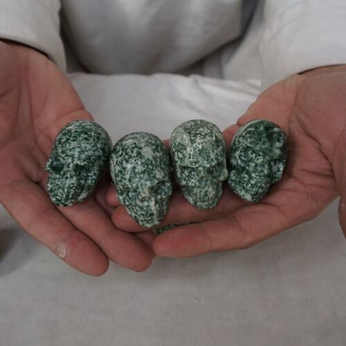 20Pcs 2.1kg 4.6LB Natural Green Snowflake Jasper Crystal Skull Head Sculpture Healing