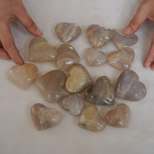 1kg 2.2LB 16Pcs Natural Blue Rainbow Moonstone Crystal Heart Palm Stones Healing