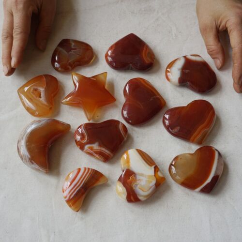 4.4LB 2KG 24Pcs Red Sardonyx Carnelian Agate Crystal Heart Star Moon Heart Healing