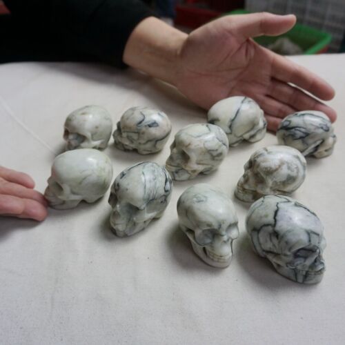 2KG 4.4LB 10Pcs Natural Network Jasper Crystal Skull Carving Head Sculpture Healing