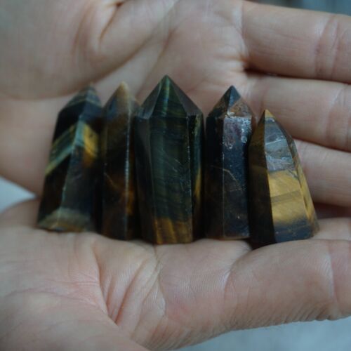 2KG 4.4LB 78Pcs Smaller Natural Blue Yellow Tiger Eye Quartz Crystal Point Tower Healing