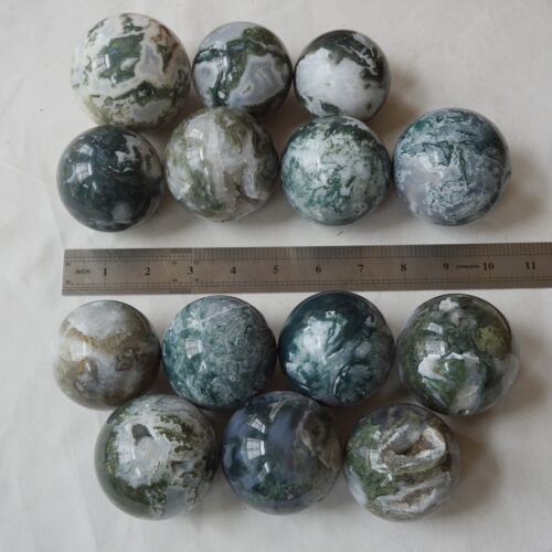 5KG 11LB 14Pcs Natural Moss Agate Carnelian Quartz Crystal Geode Sphere Ball Healing