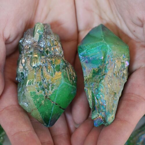 2.2LB 12Pcs Green Rainbow Aqua Aura Quartz Crystal Cluster Points Titanium Coating