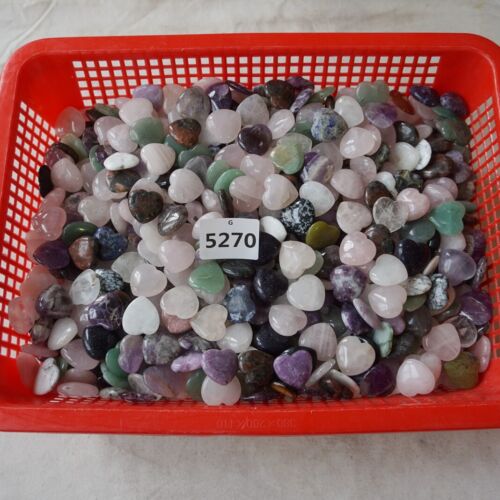 2Kg 4.4LB 250Pcs Small Natural Quartz Crystal Jasper Heart Mix Stone Tumbles Healing 25mm