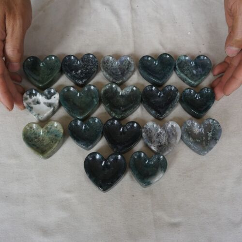 1KG 2.2LB 17Pcs Natural Moss Agate Carnelian Quartz Crystal Heart Palm Bowl Healing