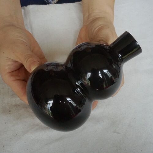 5 Pieces 4.2KG 4.8" Natural Black Obsidian Quartz Crystal Luck Gourd Carving Healing 12cm