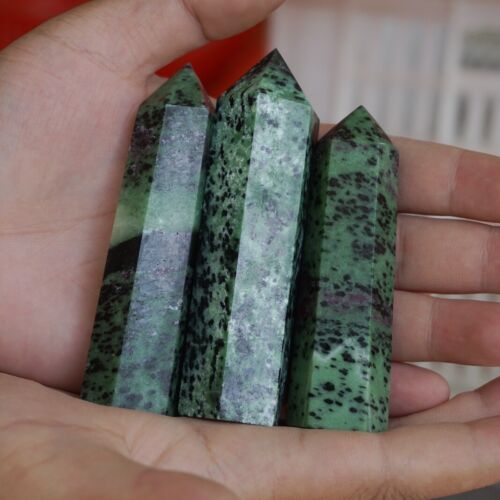 2kg 4.4LB 20Pcs Natural Green Ruby Zoisite Gem Stone Crystal Point Tower Healing