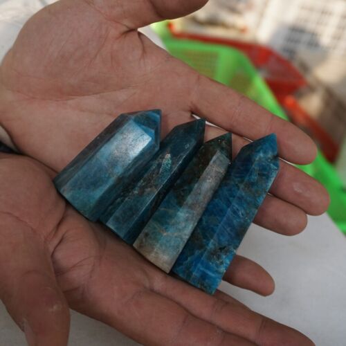 2KG 4.4LB 24-28Pcs Natural Blue Apatite Crystal Point Tower Polished Healing China