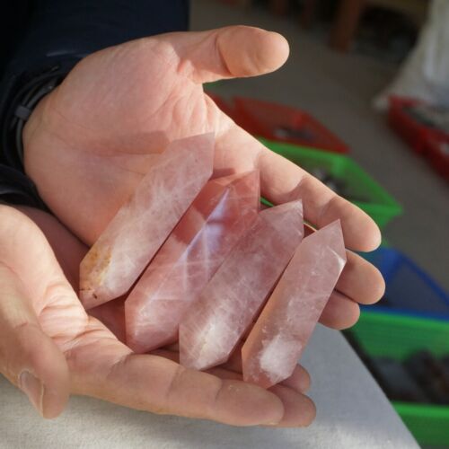 2KG 4.41LB 20Pcs Natural Pink Rose Quartz Crystal Double Points Wand Polished Healing