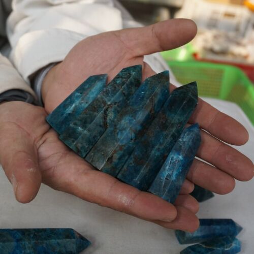 2KG 4.4LB 24-28Pcs Natural Blue Apatite Crystal Point Tower Polished Healing China