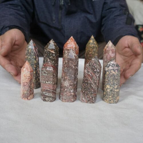 2KG 4.4LB 20Pcs Big Natural Leopard Skin Jasper Crystal Point Tower Healing Africa