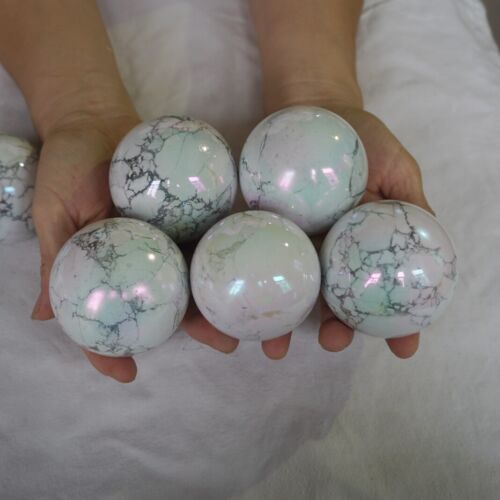 4KG 8.8LB 10Pcs Rainbow Aqua Aura White Howlite Quartz Crystal Ball Titanium Coating