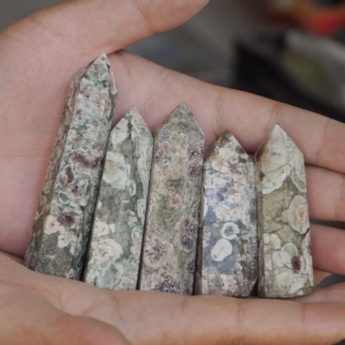 2KG 4.4LB 30Pcs Natural Green Sakura Jasper Crystal Point Tower Healing Russia Bulk