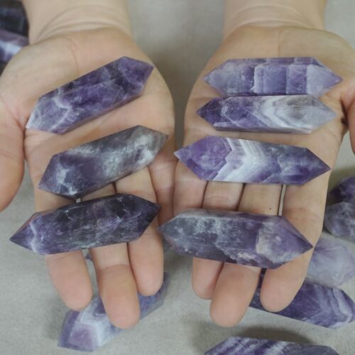 2KG 4.4LB 50Pcs Natural Phantom Chevron Amethyst Crystal Double Point Wand Healing