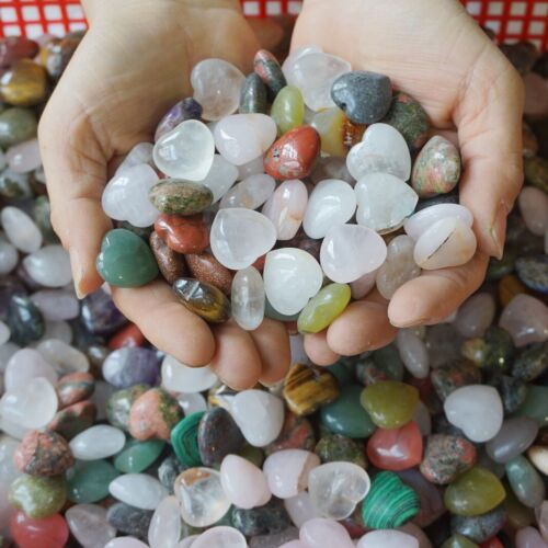 2Kg 4.4LB 360Pcs Tiny Natural Quartz Crystal Jasper Heart Mixed Stone Tumble Healing 2cm