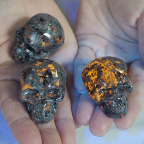 2.4LB 20Pcs Small Yooperlite Fire Stone Crystal Skull Flashing Flame Under UV