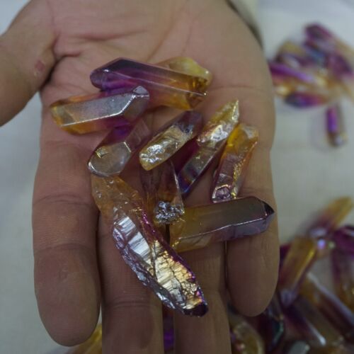 200Pcs 4LB 1.8kg Rainbow Aqua Aura Quartz Crystal Points Bulk Titanium Coating,No hole