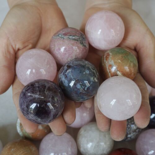 5Kg 56Pcs Natural Quartz Crystal Jasper Sphere Ball Mixed Stone Tumbles Healing 35-40cm