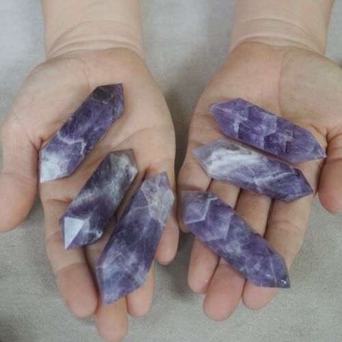 2KG 4.4LB 50Pcs Natural Phantom Chevron Amethyst Crystal Double Point Wand Healing